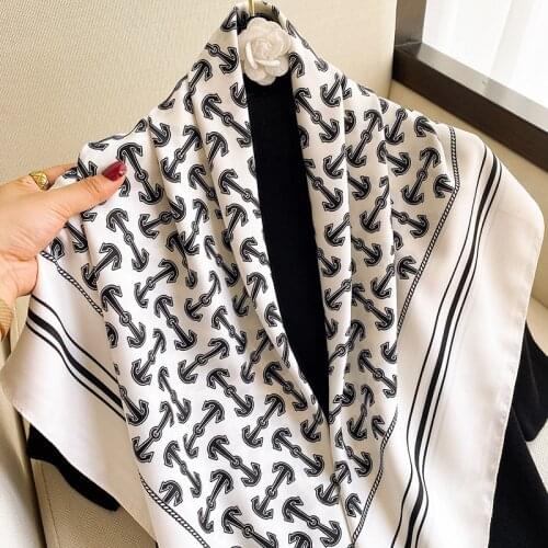 Classic European and American style summer womens fashion scarf Anchor pattern printing 90cmx90cm small squares festival gift