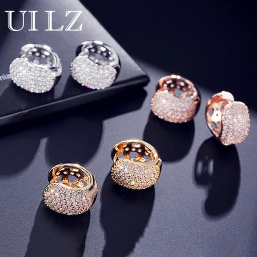Uilz Cute Hiphop CZ Zirconia White Gold Hoop Earrings For Women Girl Fashion Round Shape Crystal Wedding Party Jewelry UE599