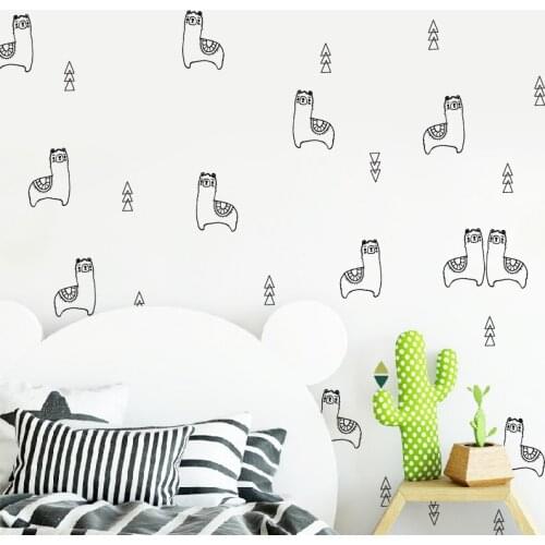 Cute Animal Alpaca Nursery Wall Decals Decor Llama Triangles DIY Cartoon Vinyl Art Sticker For Home Baby Room Wall Decoration