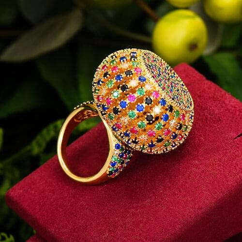Missvikki Luxury Gorgeous Big Round Rings For Women Wedding Cubic Zircon Engagement Dubai Naija Bridal Finger Ring 2021 New