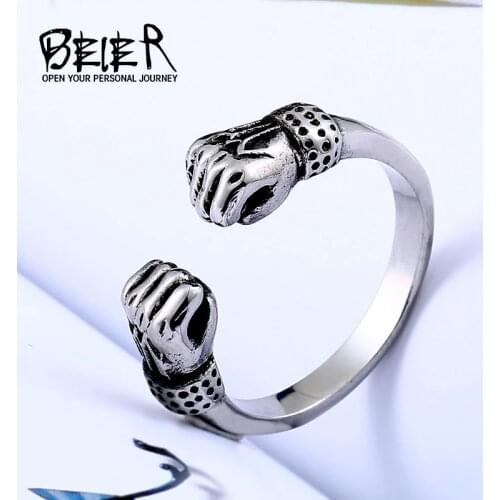 BEIER new store Clenched his fists Symbol of strength ring Stainless Titanium Steel Punk Rock fashion for men jewelry BR8-523
