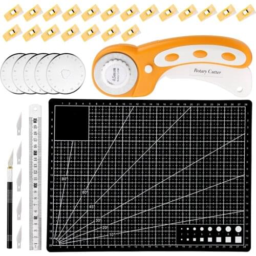 LMDZ Sewing Tools Kit Rotary Cutter Set with Patchwork Ruler Blades Carving Knife and Clips Craft DIY Leather Cutting Tools