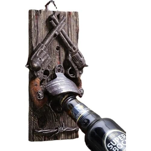 Wall Mounted Opener Resin Craft Vintage Double Gun Wine Soda Beer Bottle Opener Kitchen Accessories Wall Hanger Decor Bar Tools