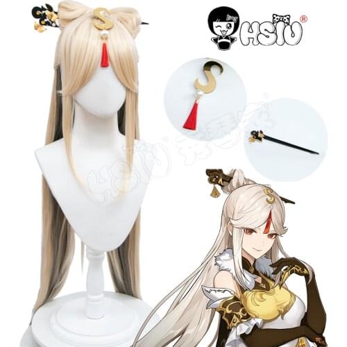 Ningguang Cosplay Wig Genshin Impact「HSIU 」Fiber synthetic wig Light golden gradient Long hair+free Wig Cap Hair accessories