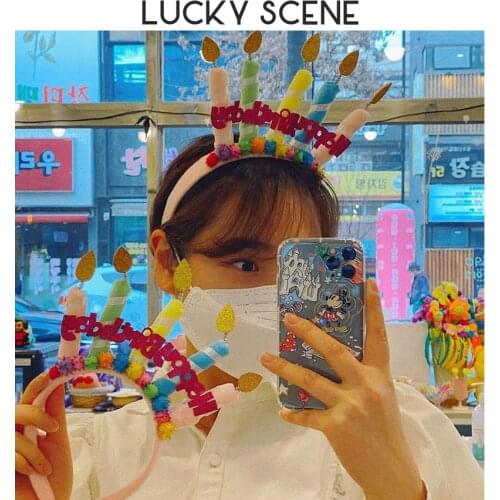 Birthday Cake Candle Headband Sequins Letter Hair Bulb Feather Headdress Party Headband S01273