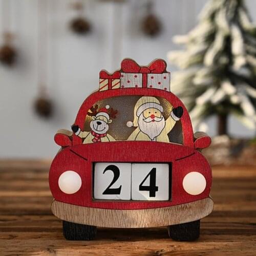 Christmas Painted Blocks Countdown Vehicle Advent Calendar Wooden Calendar LED Light Up Holiday Home Ornament Decor Supplies