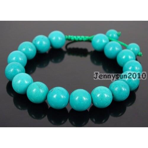 Handmade 10mm Adjustable Natural Stabilized Tur-quoise Gems Stone Round Beads Bracelet Healing Reiki 5 Strands/Pack