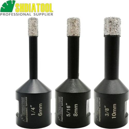 SHDIATOOL 3pcs/set Dia 1/4"&5/16"&3/8" (6+8+10mm) 5/8-11 Thread Vacuum Brazed Diamond Dry Drilling Bits Core Bits Tile Hole Saw