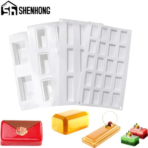 SHENHONG Multiple Rectangle-Shaped Silicone Mould Mousse Cake Mold Dessert Decoration Accessories Baking Tools Muffin Pan