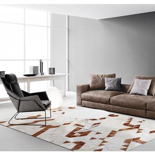 Nordic style luxury cowhide patchwork rug, natural cow leather carpet for living room decoration villa carpet SALES