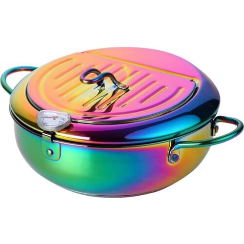 Stainless Steel Pans Frying Set with A Thermometer Tempura Fryer Pan Convenient Skillet Tong Cookear Metal Kitchen Utensils Set