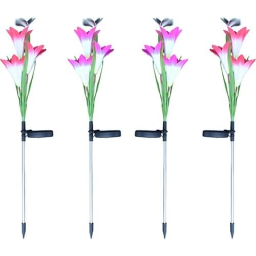 Solar Led Outdoor Lamp 3 Lily Butterfly Simulation Lantern Outdoor Waterproof LED Ground Plug Lawn Light Solar For Garden Light