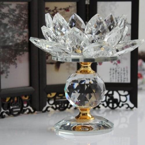 Glass Block Lotus Flower Metal Candle Holders Feng Shui Home Decor Big Tealight Candle Stand Holder Candlesticks
