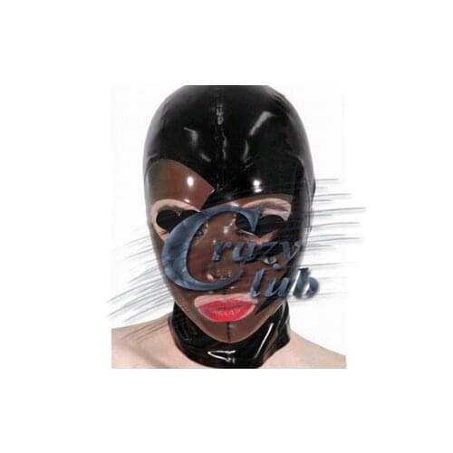 Crazy club_ Half transparent natural latex hood fetish mask women sexy handmade mask Free Shipping Fast Delivery