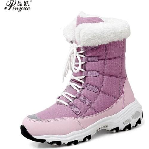 High Quality Warm Plush Womens Boots Mid-Calf Boots Women Platform Lace-up Waterproof Short Boot Winter Women Snow Boots