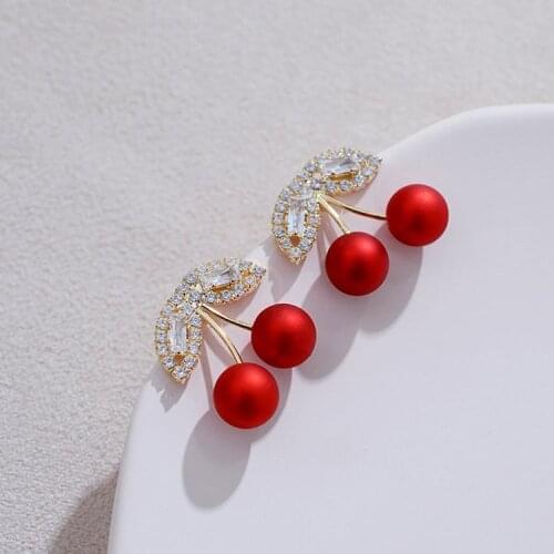 YAOLOGE Lovely Red Cherry Cherries Online Celebrity Earrings Temperament Korea Super Fairy Fruit Earrings