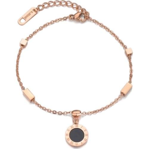 Classic Roman Numerals Shell & Square Chain & Link Bracelets Jewelry Titanium Steel Charms Bracelet For Women B18016