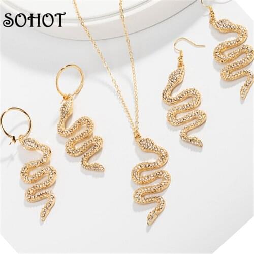 SOHOT Cute Animal India Alloy Snake Shape Pendant Women Jewelry Set Chic Gold Color Charming Birthday Jewelry Bijoux Gift