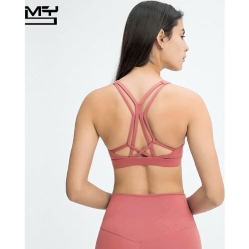 MYS 2021 Women Sports Crop Top Push-up Gym Underwear Padded Workout Fitness Vest Back Crisscross Yoga Bra High Impact Tank Top