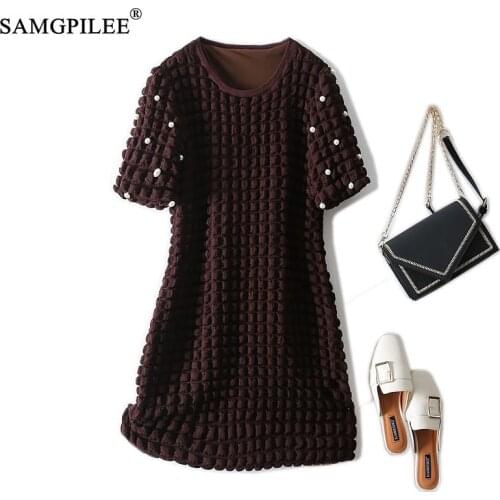 Dresses Woman Autumn 2021 New Casual A-line Solid Short Sleeve Embroidered Flares Puff Sleeve O-neck Elegant Party dresses 4XL