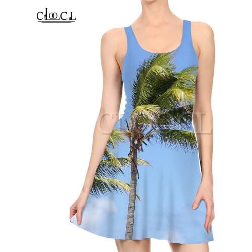 CLOOCL Sandy Beach Women Plant Palm Tree 3D Print Dress Women Summer Casual Sleeveless Fashion Party Dresses Vestidos