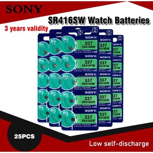 25pcs/lot Sony Original 1.55V 337 SR416SW Silver Oxide Watch Battery LR416 337 SR416SW Button Coin Cell MADE IN JAPAN 0%Hg