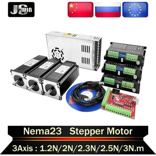 Fast Shipping!3Axis Nema23 Stepper Motor Set: DC Motor1.2/2/2.2/2.5/3N With Motor Driver TB6600/DM542/DM556+MACH3 Control Board