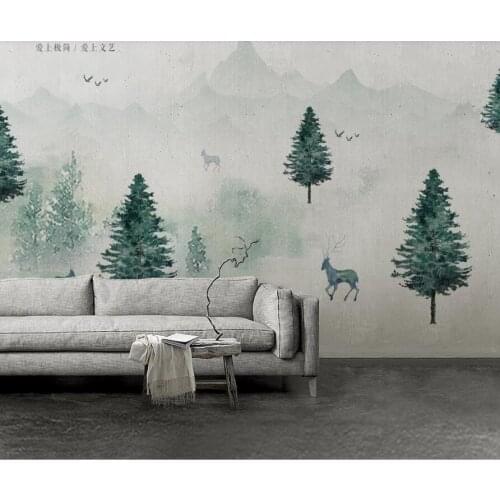 Milofi custom 3D wallpaper mural Nordic hand-painted elk forest childrens room background wall decoration wallpaper