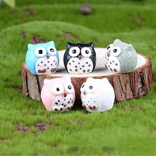 5pcs/set Funny Cute Little Owl Animal Figurine Home Ornament Glass Decor Miniature Craft Garden Fairy Decoration DIY Accessories