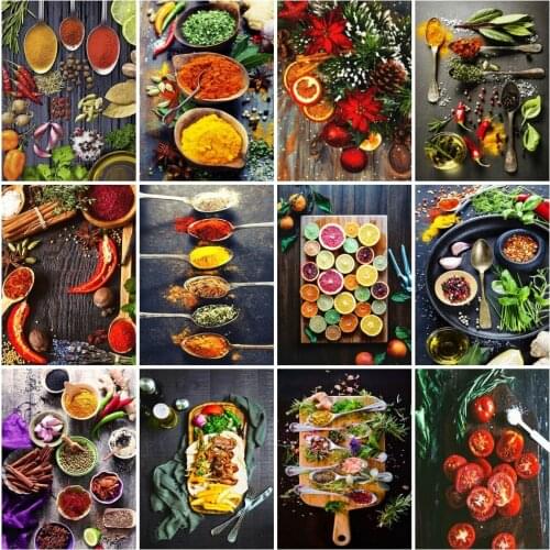 AZQSD 5D Diy Diamond Painting Seasoning Kitchen Decors Handmade Full Square/round Drill Diamond Embroidery Mosaic Kits