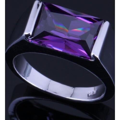 Sparkly Rectangle Purple Cubic Zirconia Silver Plated Ring V0396