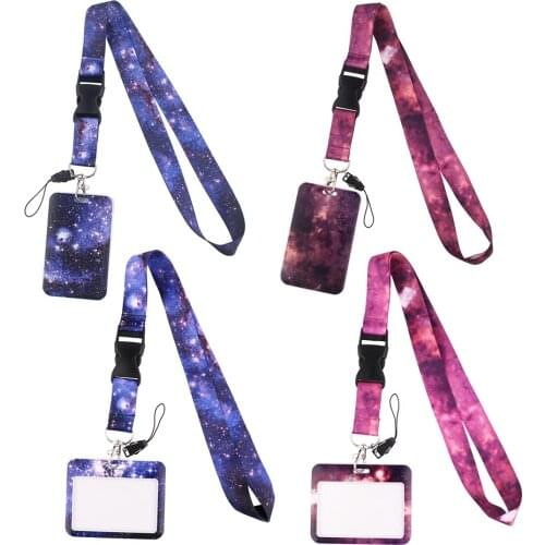 ER810 The Starry Sky Personality Lanyard Card ID Holder Car KeyChain ID Card Pass Gym Phone Badge Kids Key Ring Holder