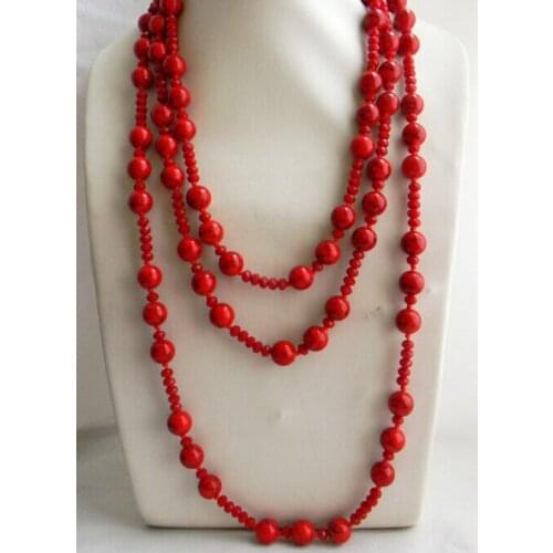 CBN503 Beautiful 82" 12mm Red Round Faceted Crystal Necklace