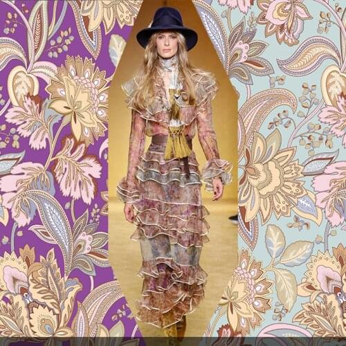 145cm*100cm designer fabric European and American brand cashew flower thin organza womens clothing haute couture printed fabric