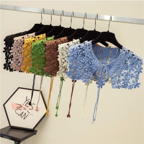 Women Neckwear Tie Hollow Lace Flower Knitted Neckline New Shawl Fake Collar Detachable False Collar Removable Lapel Blouse Tops