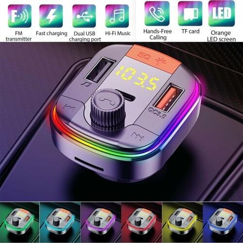 Fm Transmitter Bluetooth 5.0 Adapter Colorful Car Mp3 Player Handsfree Calling 2 Usb Port With Pd Qc 3.0 Fast Charge Car Kit#g3