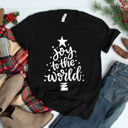 Joy to the World T-Shirt Graphic Merry Christmas Casual Stylish Tee Hipster Shrot Sleeve Star Christmas Holiday Vintage Tops