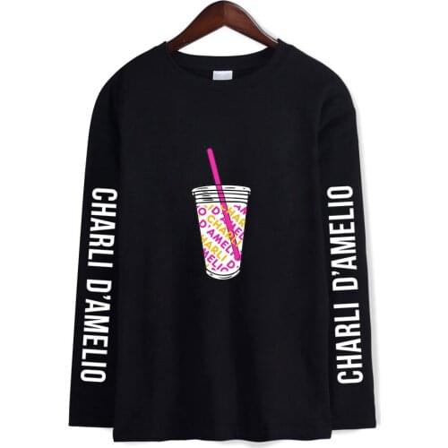 Men/women Unisex Tees Ice Coffee Splatter Tshrit Charli D'amelio T Shirt Long Sleeve Tops Funny T-shirt Oversize O-neck Cotton