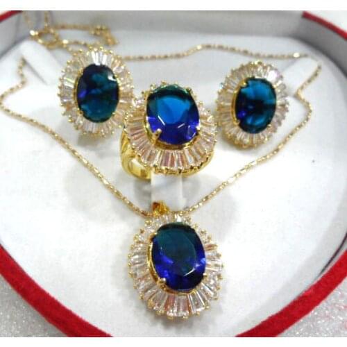 Fine 10*14mm blue zircon earring pendant ring #7,8,9