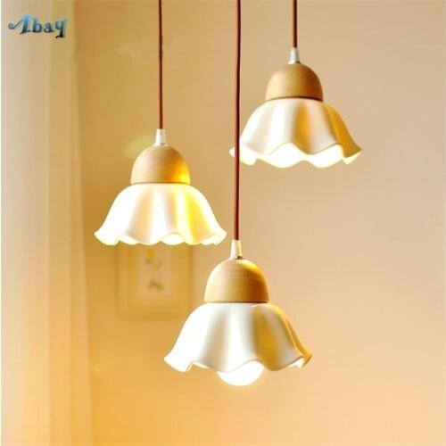 Nordic Country Ceramic White Pendant Lights Bedroom Bedside Lamps Living Room Table Restaurant Wood Hanging Lights Fixtures