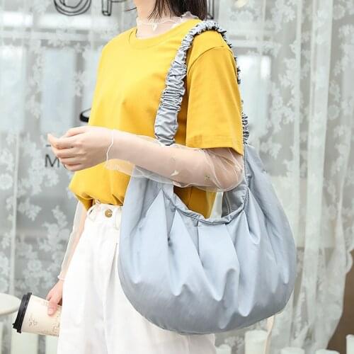 Korean Simple Dumpling Small Fresh Literature Purses Handbags Art Pure Color Handbag Net Red Leisure Canvas Fold Shoulder Bag