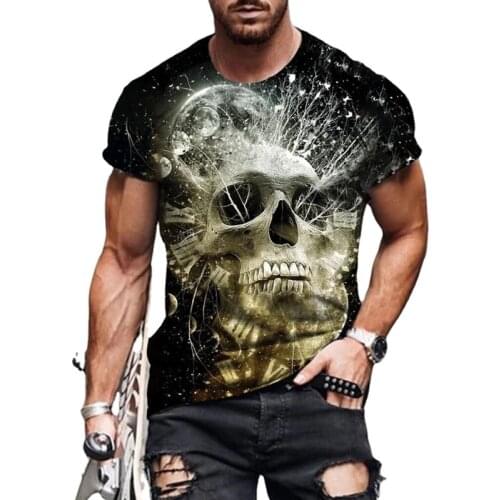 Summer T-shirt For Men Casual Tops Short Sleeve Tee Dark Gothic Retro Clothes Streetwear Skull Print Men Tshirts Plus Size S-5XL
