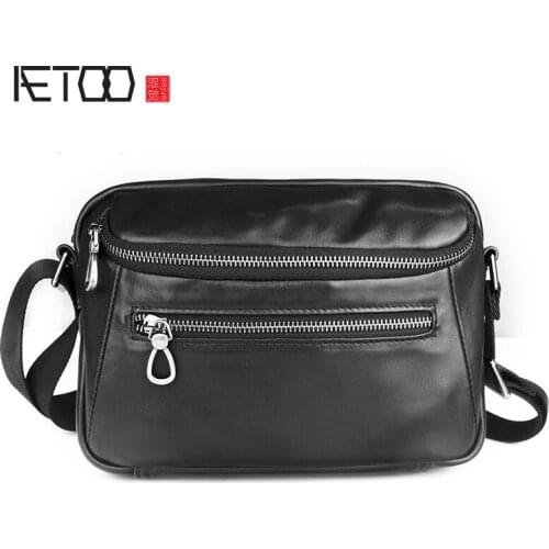 AETOO Trendy leather shoulder bag, mens first layer leather crossbody bag, stylish casual mens bag
