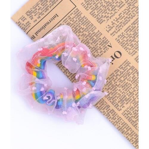 Fashion Lace Rainbow Scrunchies Elastic Hair Bands For Women Girls Cute Printed Hair Rope Ponytail Rubber Band Hair Accessories