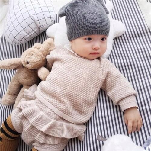 2020 New Spring Autumn Fashion Baby Girls Clothes Long Sleeve Knit Sweater+Shorts Sets of Children Baby Clohting Knit Set