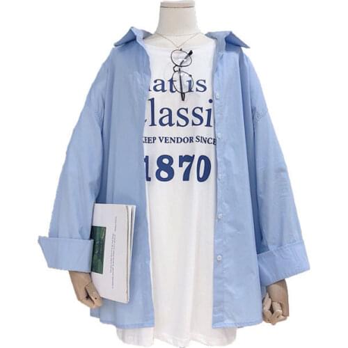 New Loose Casual Shirt Suit Letter T-shirt + Fashion Shirt Two-piece Female Long-sleeved Cardigan Jacket