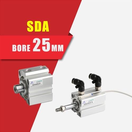 SDA 25mm pneumatic double acting piston cylinder compact pneumatic cylinder stroke 5-100mm SDA25 SDA25-25 double air cylinder