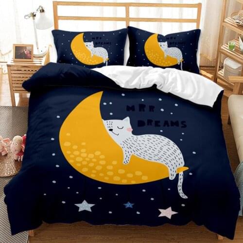 Cartoon Cute Cat Bedding Quilt Cover Pillowcase Set 3D Printing Duvet Cover Set Single Girl Single Bed Size Pillowcase Bedding