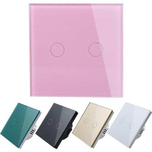 Switches Luxury Wall Touch Sensor Switch EU Standard Multiple Colors Crystal Glass Touch Switch Touch On/Off Power 2 Gang 1 Way