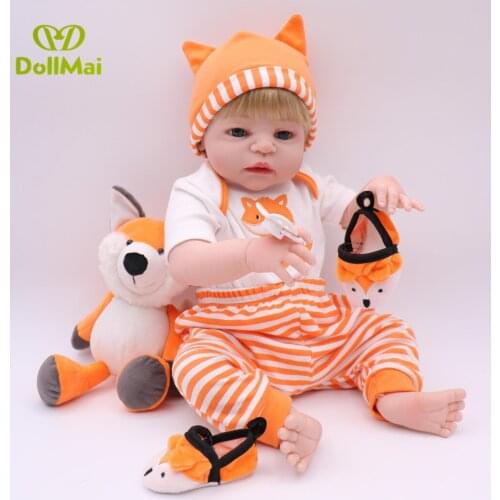 Luxury fox set reborn boy dolls 22" 55cm full silicone reborn baby dolls toys for child gift bebe alive reborn can bathe